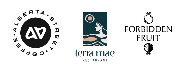 Alberta Street Coffee, Terra Mae, and Forbidden Fruit logos